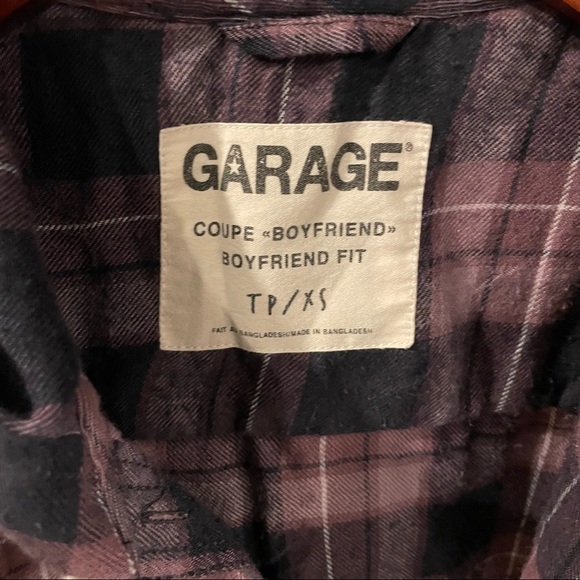 Garage plaid button down flannel XS hooded shacket - Picture 2 of 4